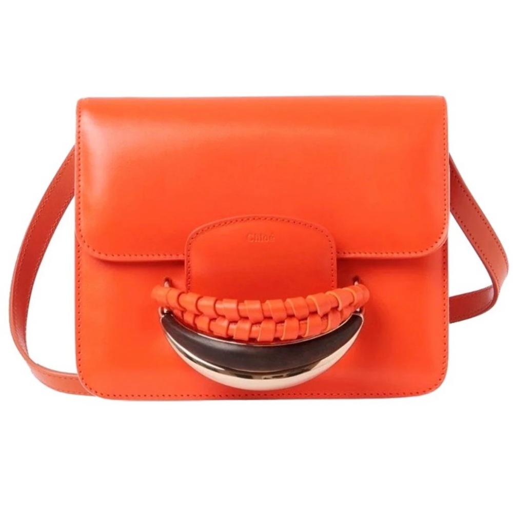 Chloe Orange Crossbody Bag with Glossy Finish